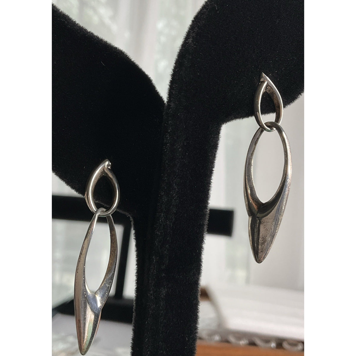 Sterling Silver Modern Teardrop Dangle Earrings Minimalist 925