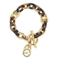 Michael Kors Tortoise Shell And Yellow Gold Tone MK Oval Link Charm Bracelet 8”