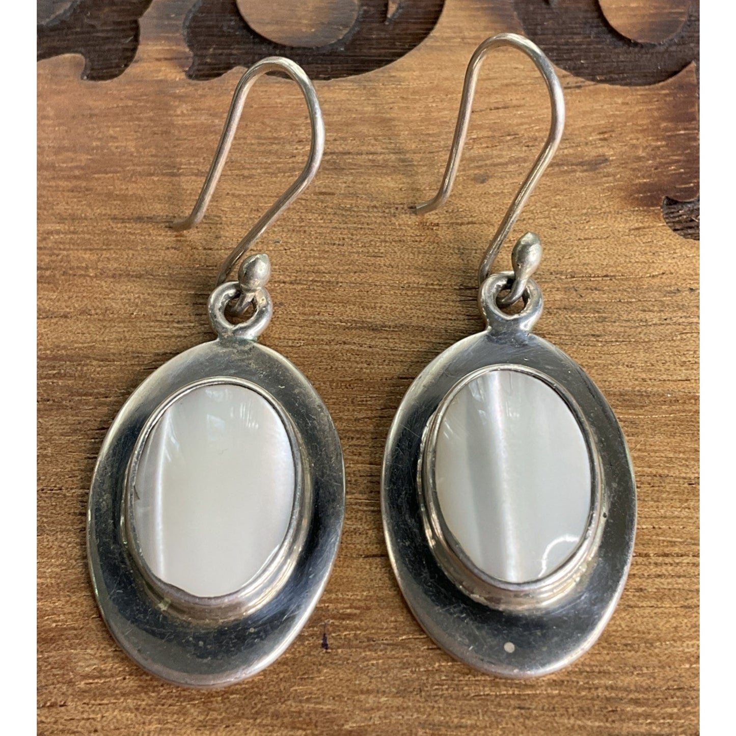 Vintage Sterling Silver Mother of Pearl MOP Dangle Drop Earrings 925