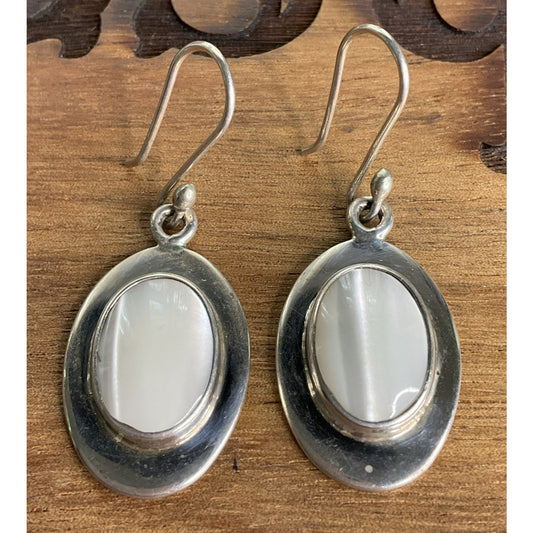 Vintage Sterling Silver Mother of Pearl MOP Dangle Drop Earrings 925