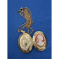 Vintage Gold Tone Cameo Locket Necklace Red White Resin Oval Hinged 18”
