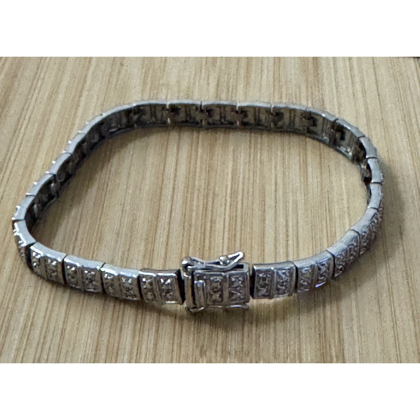 Vintage Sterling Silver Articulated Illusion Tennis Linked Bracelet 15g Signed