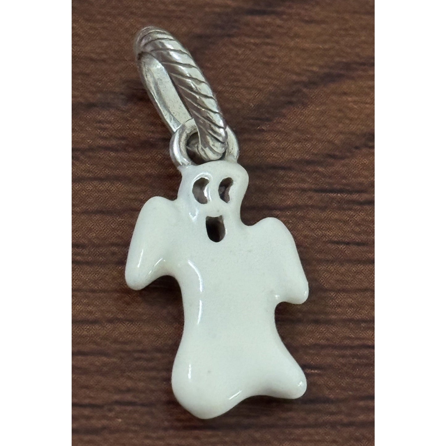 Brand New Brighton Halloween Retired SPOOKY White Enamel Ghost Charm Or Pendant