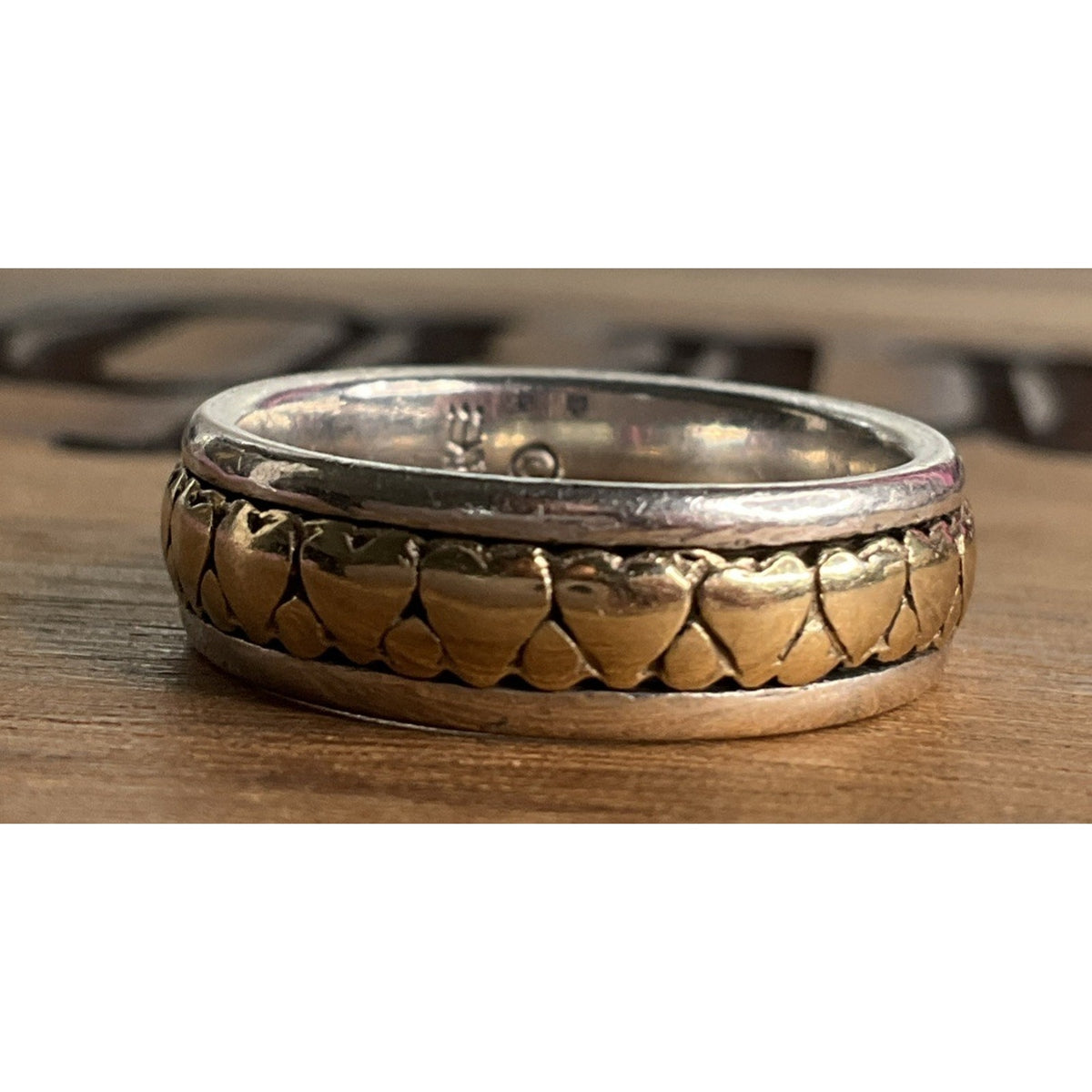 James Avery Retired Sterling Silver And 14K Gold Eternity Heart Band Ring Size 6