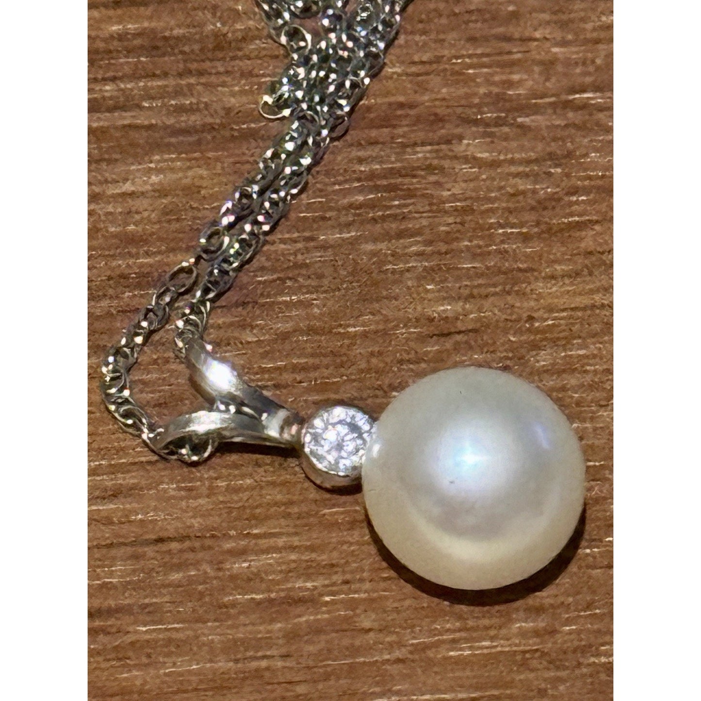 Sterling Silver 925 Genuine Pearl with CZ Pendant on 925 Necklace 18”