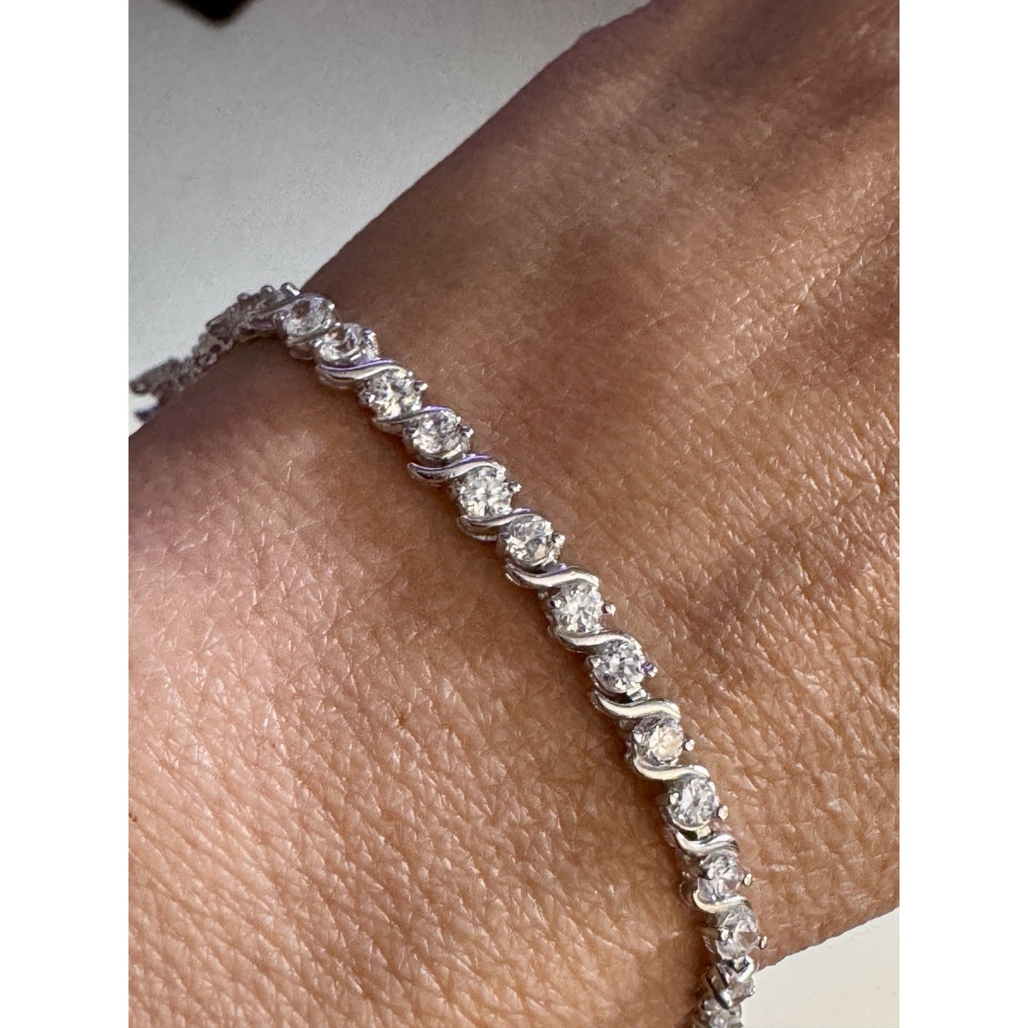 Vintage Sterling Silver CZ Tennis Bracelet 925 Signed 925 CZ 8” Bracelet