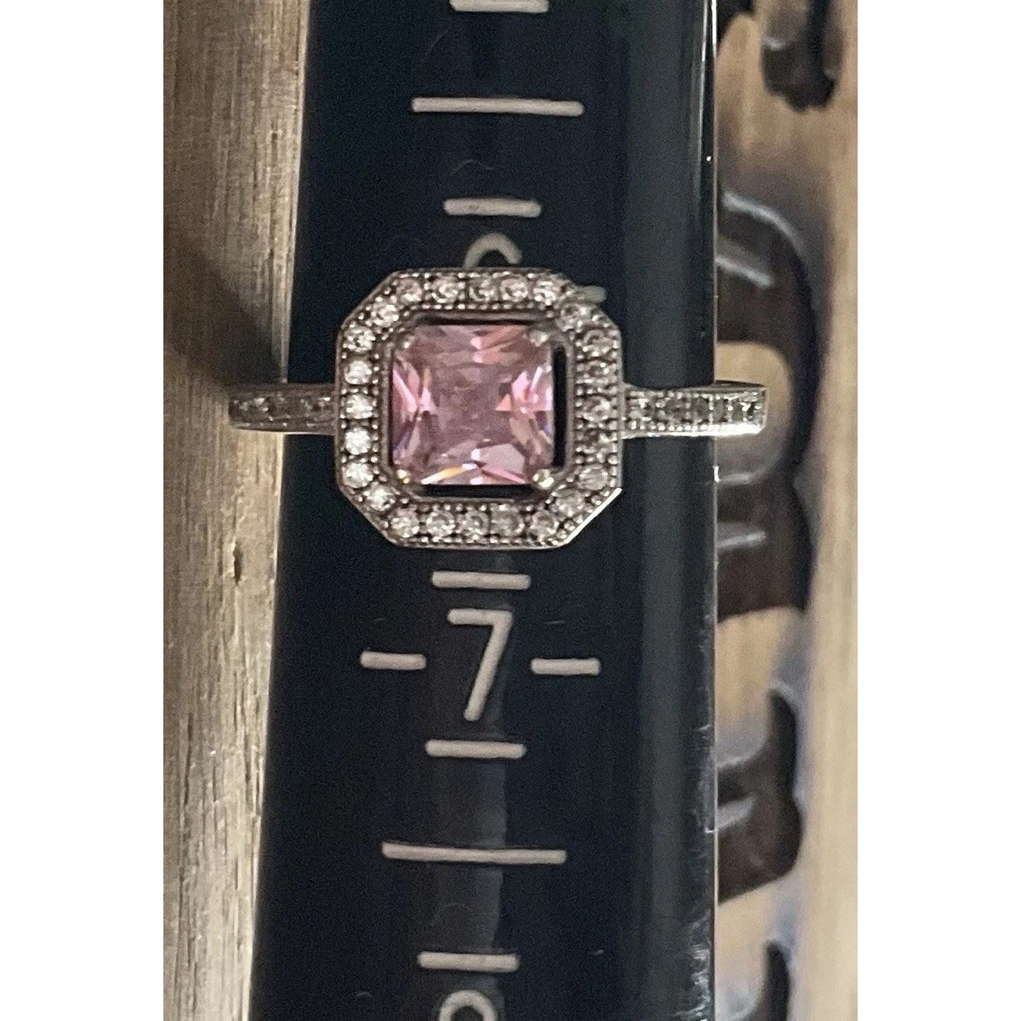 Sterling Silver Pink Cubic Stone Moissanite Size 6.5 Art Deco style