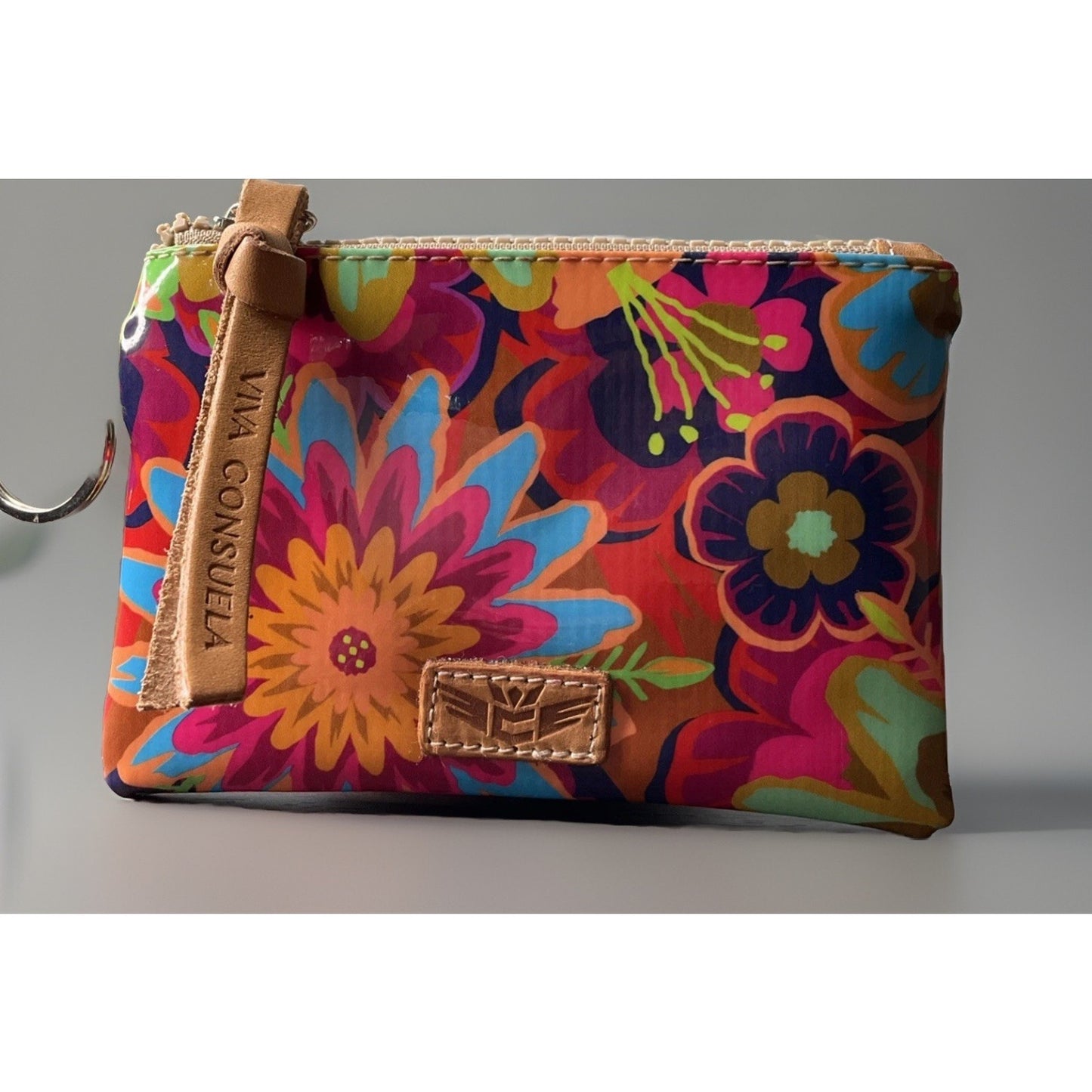 Consuela Pink Floral Zip-Around Wallet w/ Key Ring, Credit Card Slots