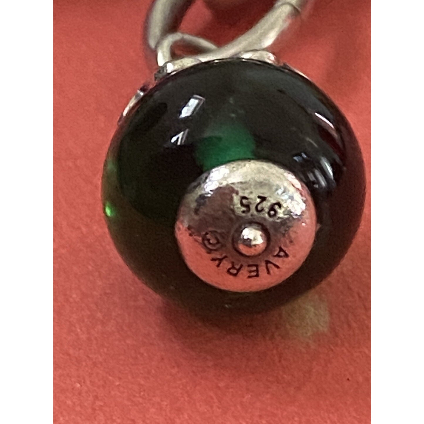 James Avery Retired Silver Four Leaf Clover Lucky Finial on Green Glass Art Bead Pre-Owned