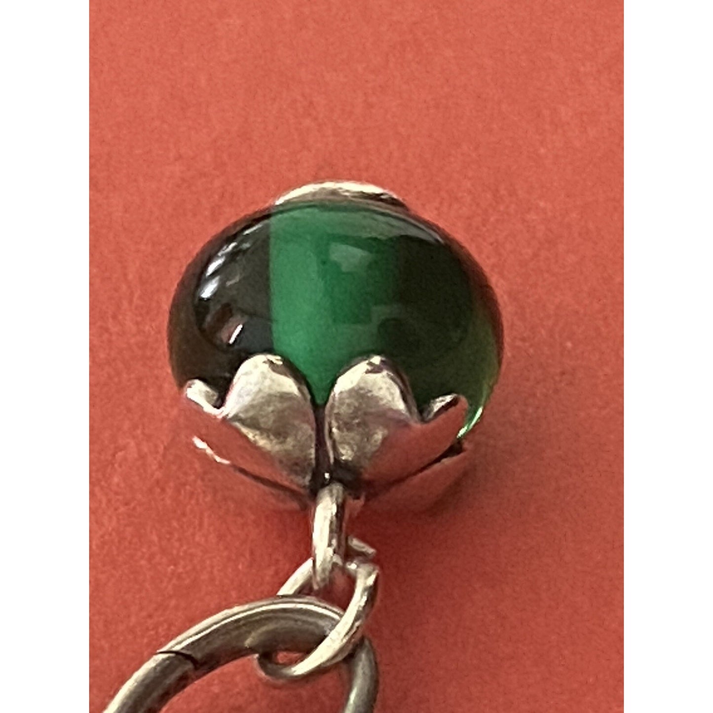 James Avery Retired Silver Four Leaf Clover Lucky Finial on Green Glass Art Bead Pre-Owned