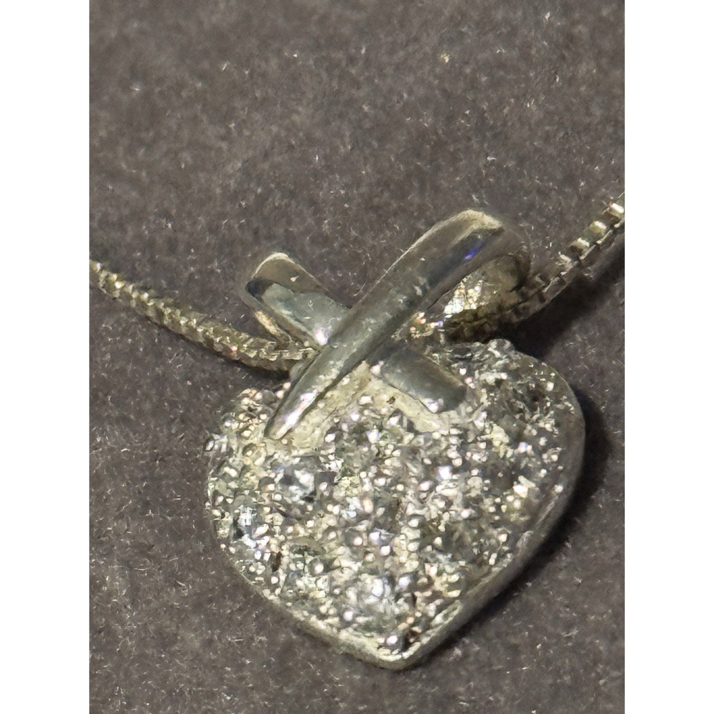 Sterling Silver 925 Pave CZ Heart Pendant w/ 925 Italy Box Chain Necklace