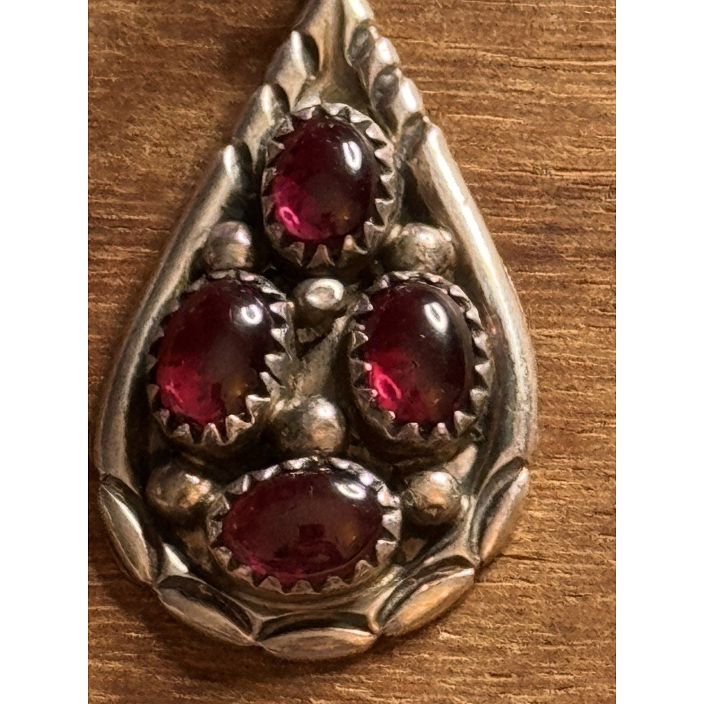 Vintage Sterling Silver Red Garnet Style Teardrop Cluster Pendant