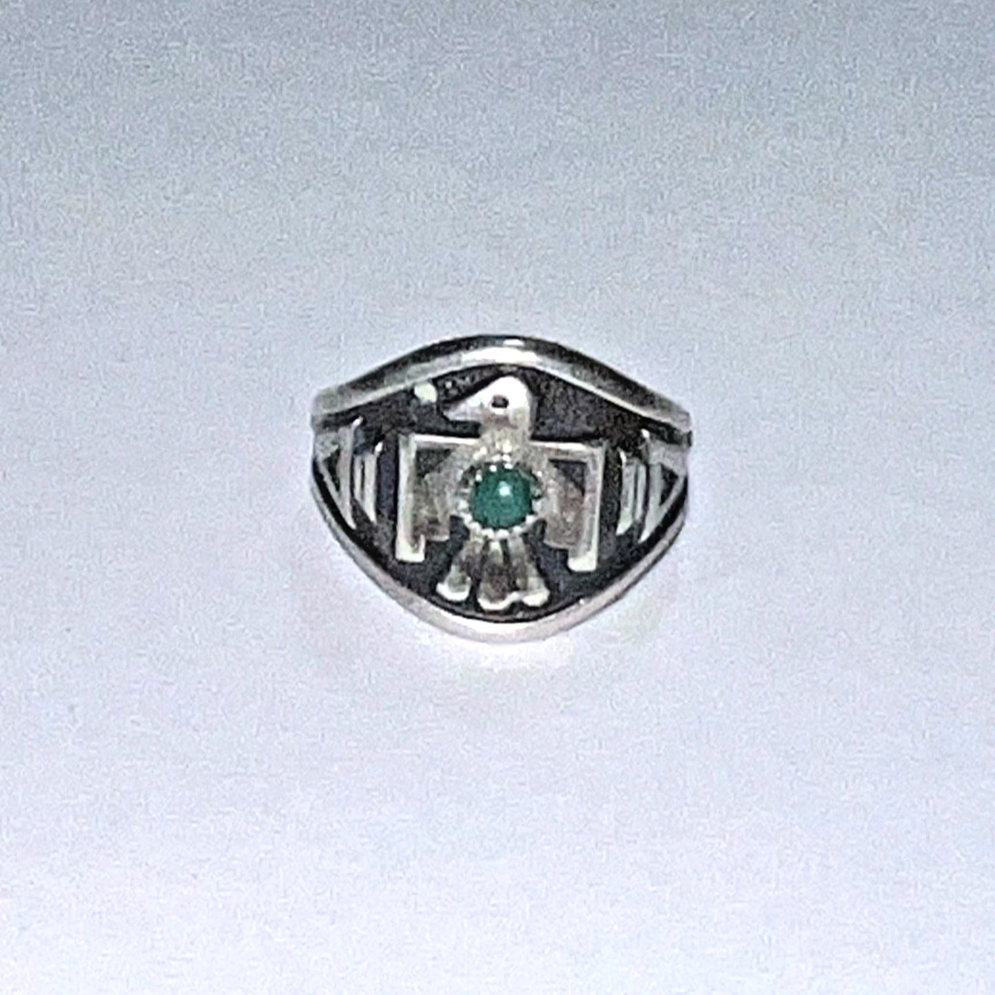 Vintage Bell Trading Navajo Post Sterling Thunderbird Ring w/ Turquoise Size 5