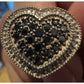 Vintage Sterling Silver Black and White Moissanite Heart Cluster Ring Size 7.5