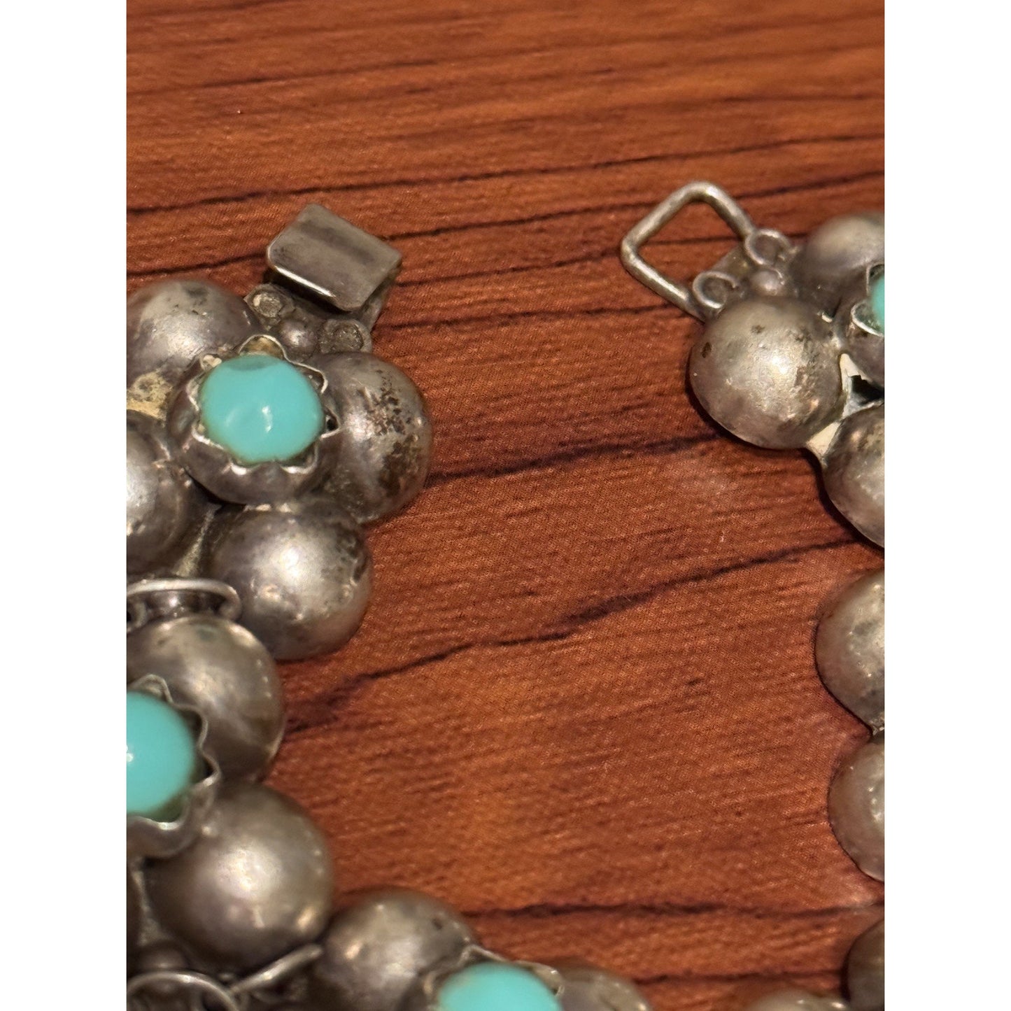 Vintage Mexico Silver Turquoise Cluster Bracelet 7.25” 21g Pre Eagle Sterling