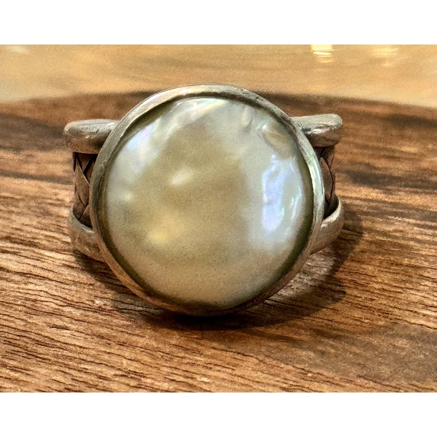 Vintage CFJ Thai Mother of Pearl 925 Sterling Silver Statement Ring Size 6.5