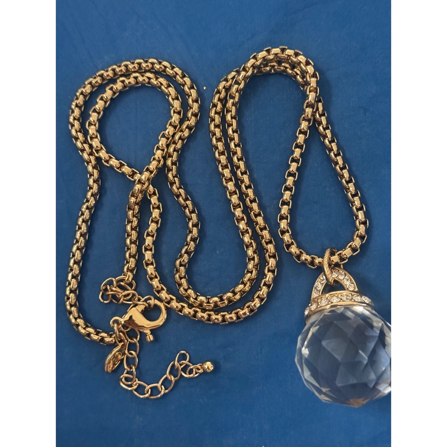 OPC Gold Tone Faceted Crystal Orb Pendant Necklace Long 32” Statement 111g