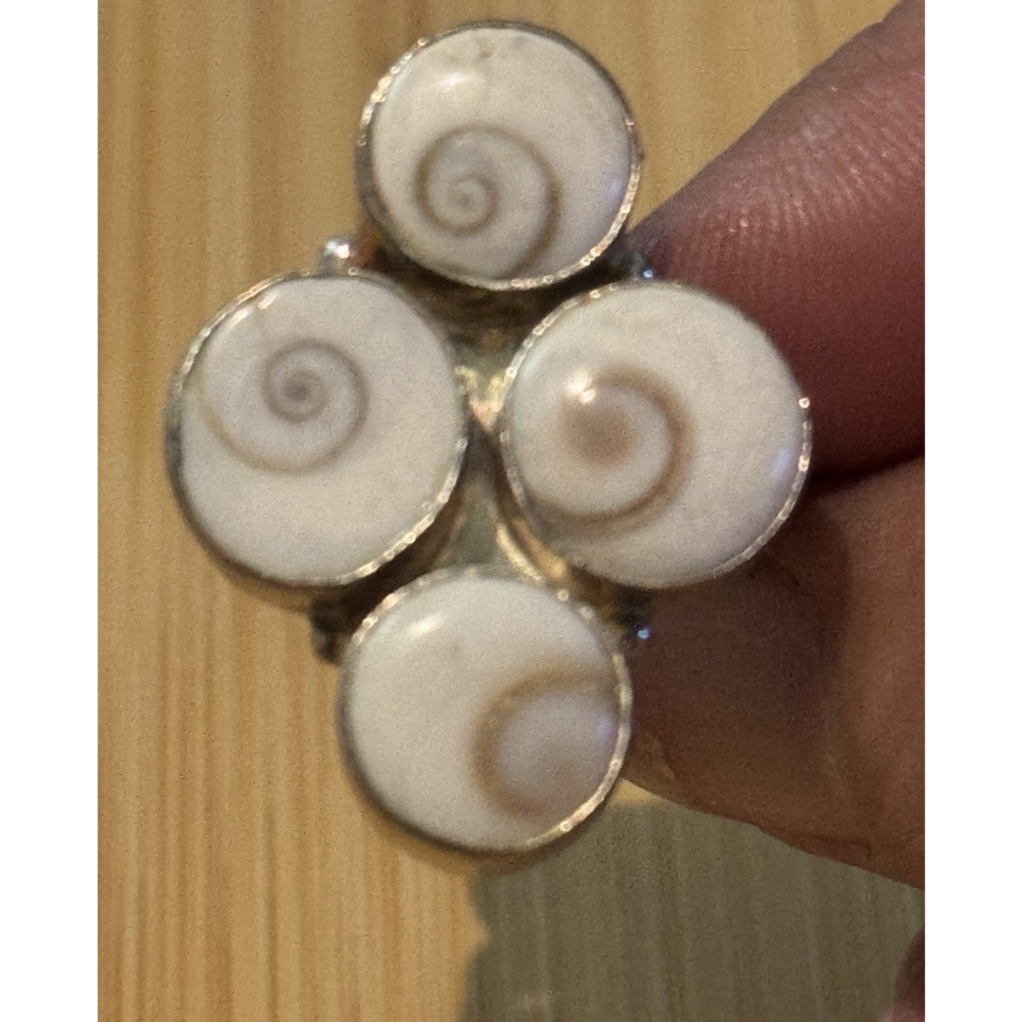 Shiva Eye 4 Shell Cross Pacific Cat's Eye Ring Boho Beach Ring Healing Sz 8