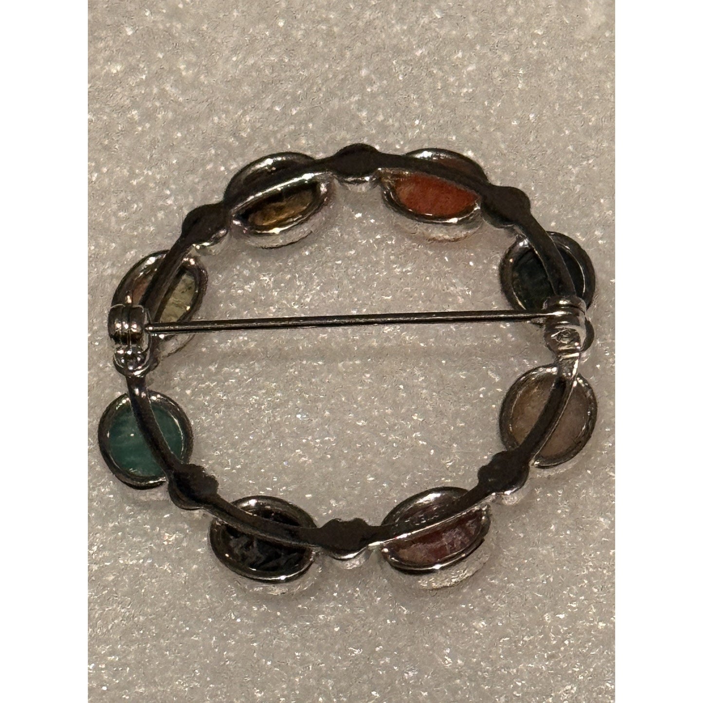 Vintage Sterling Silver Multi Stone Brooch Carnelian Tiger Eye Jasper Aventurine
