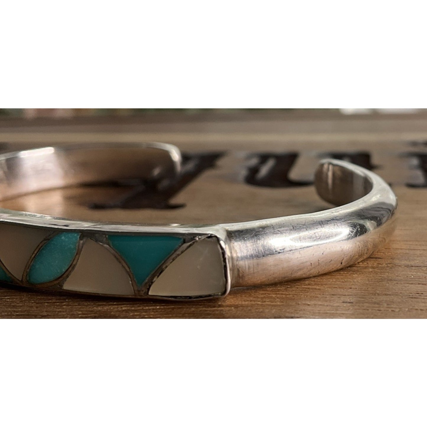 Vintage SKJ Sterling Silver Turquoise Inlay Cuff Bracelet 26g