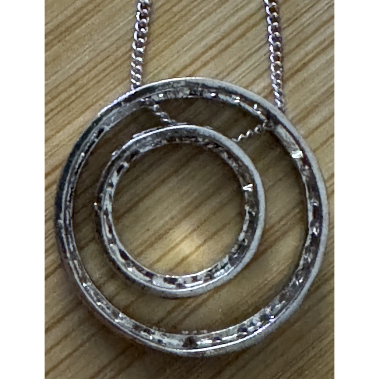 Vintage Diamond Sterling Silver 925 Double Circle Diamond Station Necklace 18”