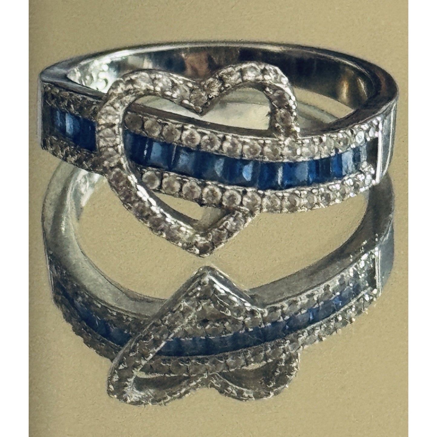 Brand New Exotic Heart Blue Sapphire CZ Sterling Silver Ring Size 7.5