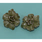 Vintage Green Enamel Flower Clip On Earrings Gold Tone Large Floral Statement