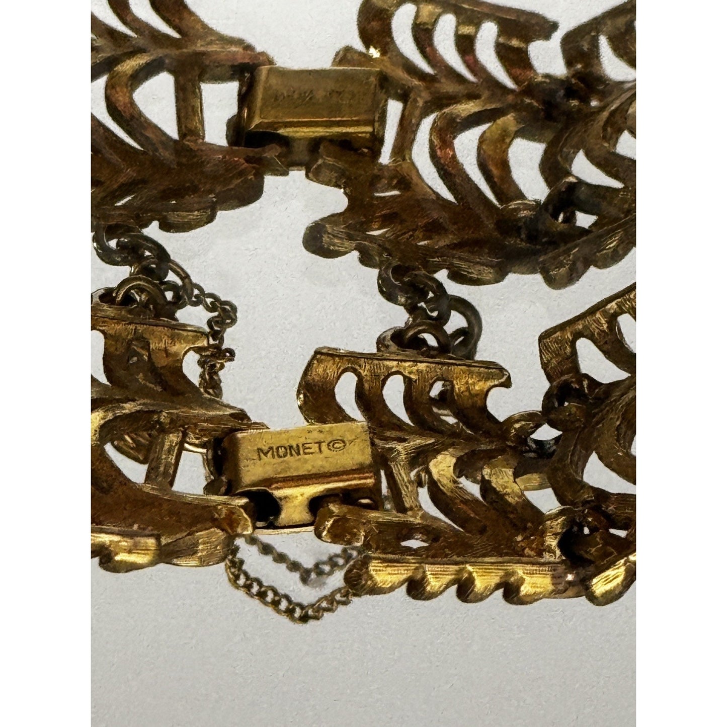 Monet Golden Weave Bracelet Gold Plated Filigree 1960s Vintage Jewelry Signed