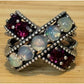 Vintage Sterling Silver Opal & Garnet Statement Ring Boho Bali Ring Size 8.5