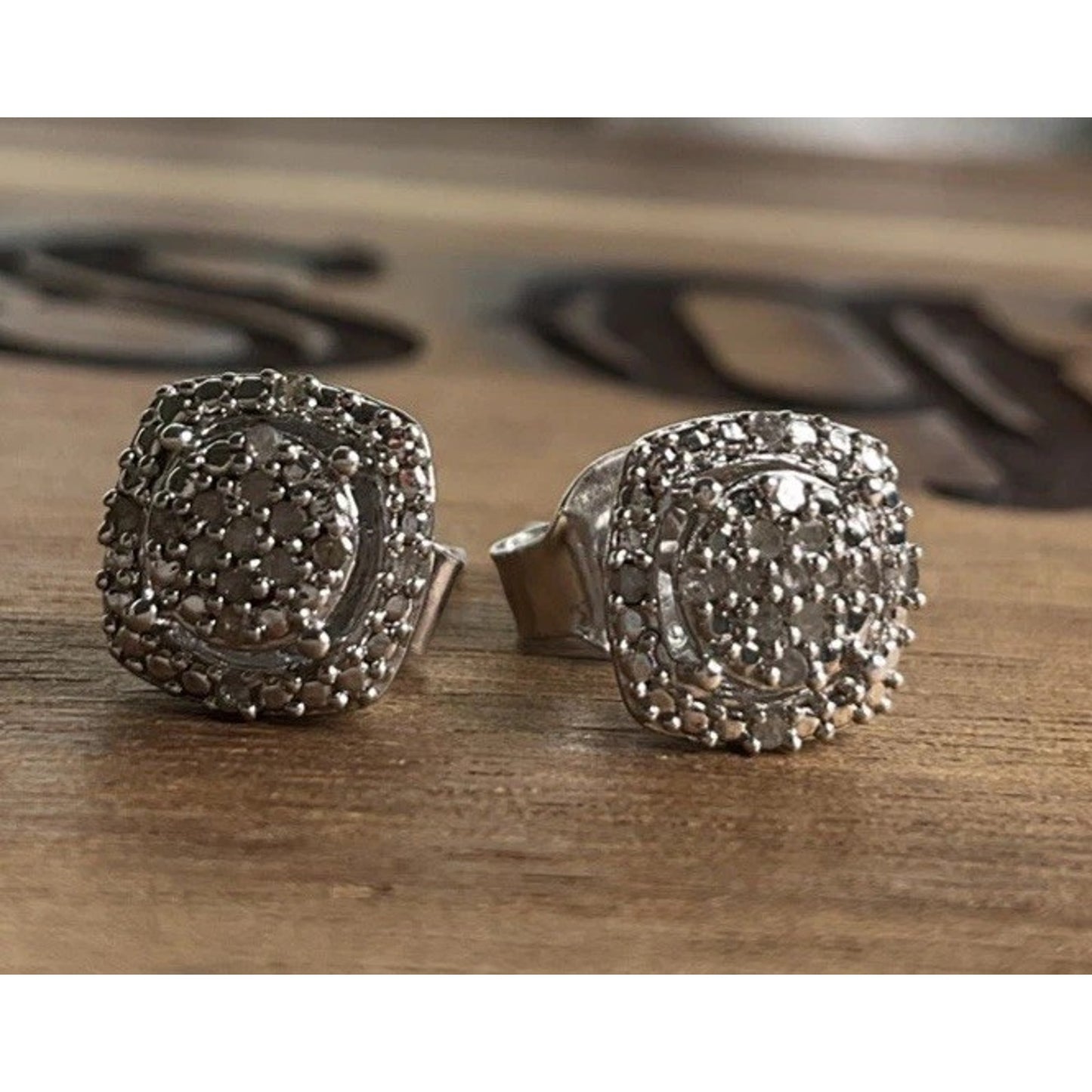Sterling Silver Halo Stud Earrings Cushion Cut Micro Pave