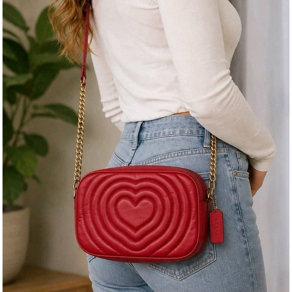 Brand New COACH Puffy Heart Leather Shoulder Bag Valentine Heart Motif Purse