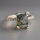 Vintage Sterling Silver Moss Agate Ring Size 8 Emerald Cut Dendritic Style 925