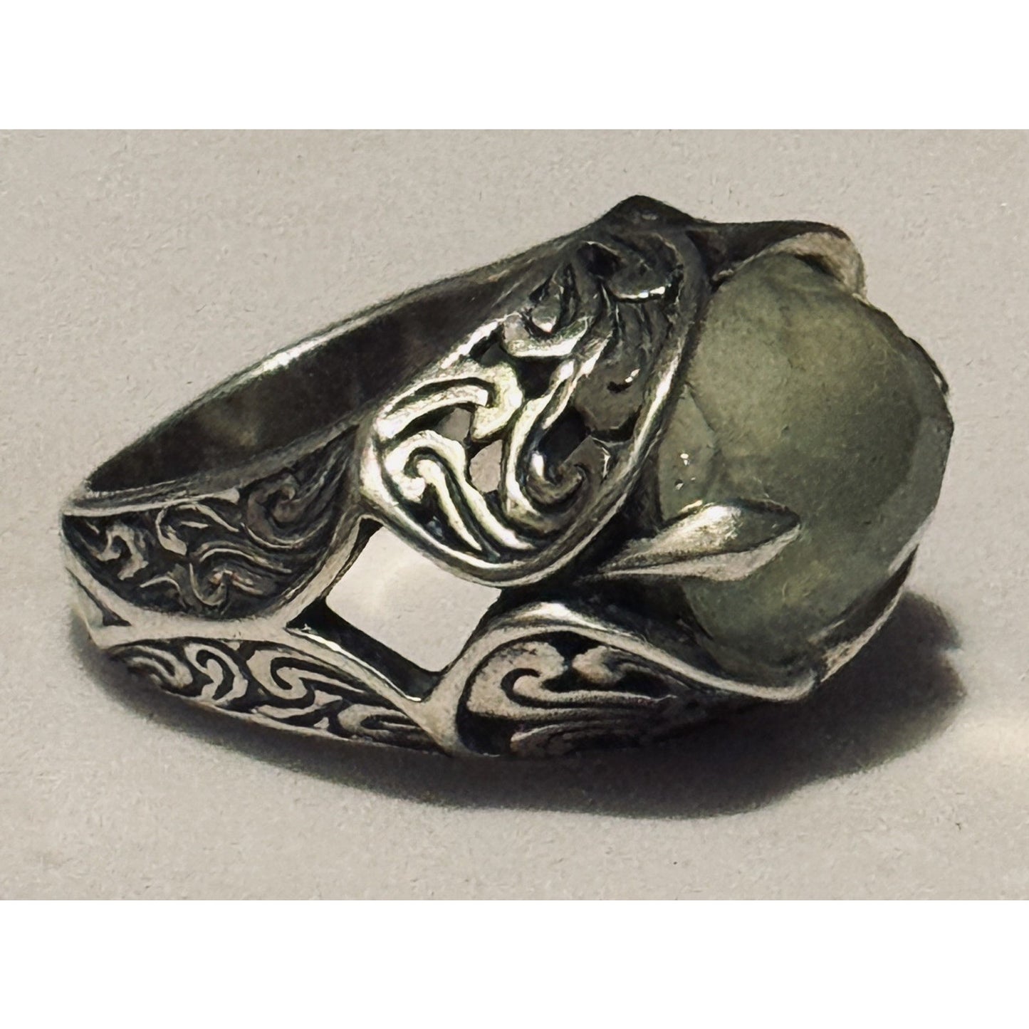 Vintage Carolyn Pollack Sterling Silver Green Prehnite Southwestern Ring Sz 7.5