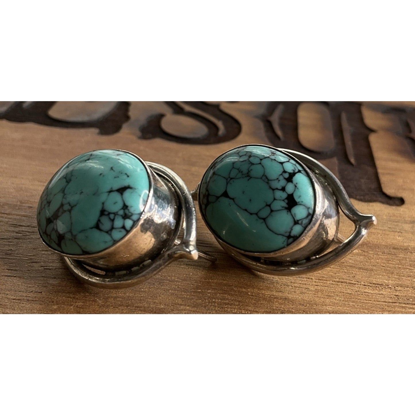Vintage Sterling Silver Taxco Turquoise Post Earrings Signed 925 17g