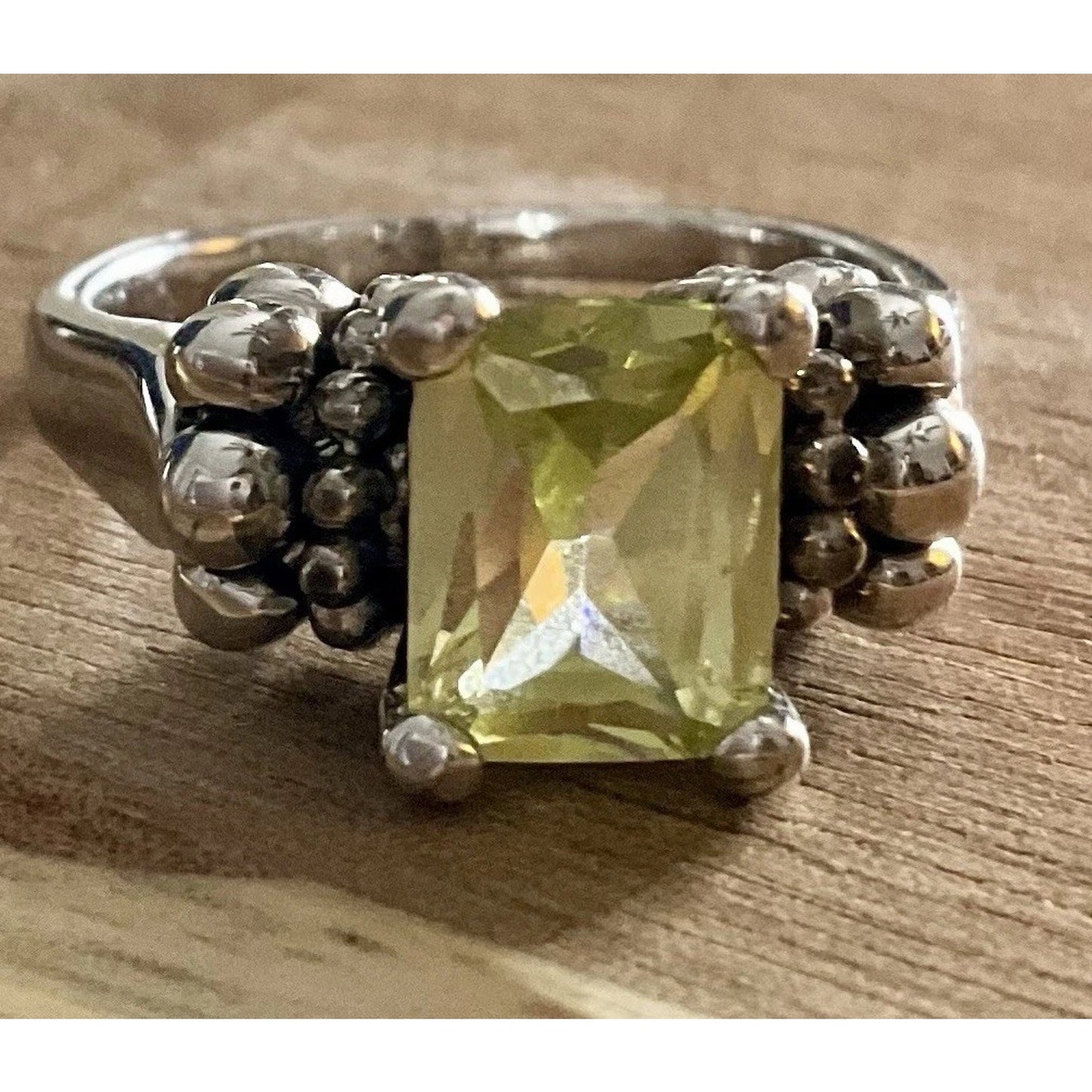 STERLING SILVER VINTAGE 925 Lemon Quartz Cushion Gemstone Ring Size 9