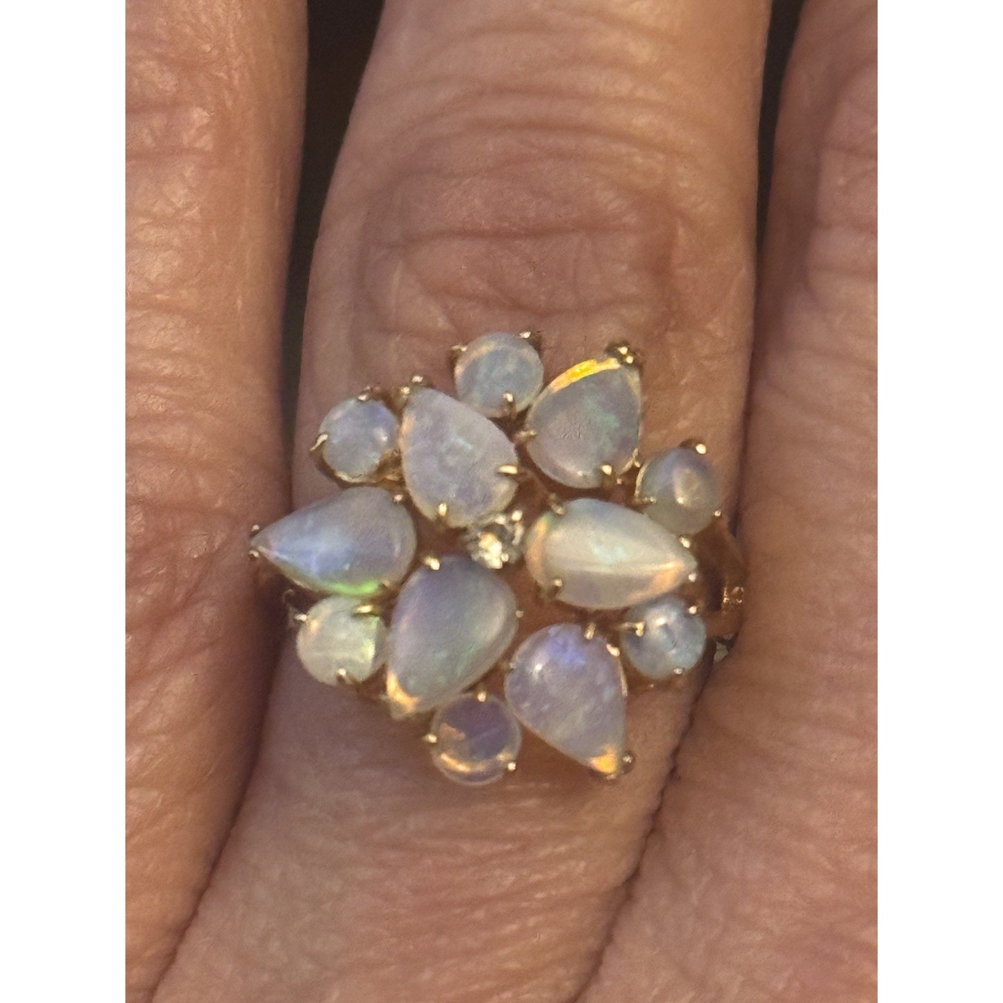 Vintage 18K HGE Gold Plated Opal Cluster Ring Natural Welo Opals Size 5.5