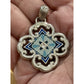 BRIGHTON Bella Capri Reversible Blue Enamel Mosaic Clover Silver Tone Pendant 2”