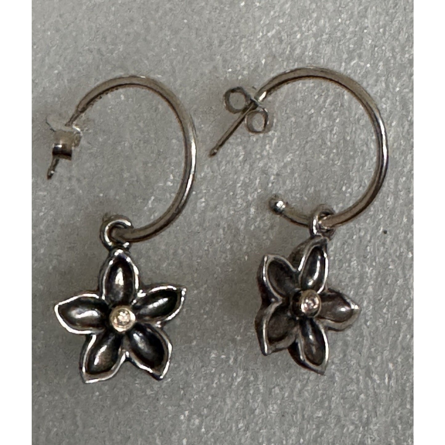 Retired Pandora Sterling And Gold Diamond Flower Changeable Earrings
