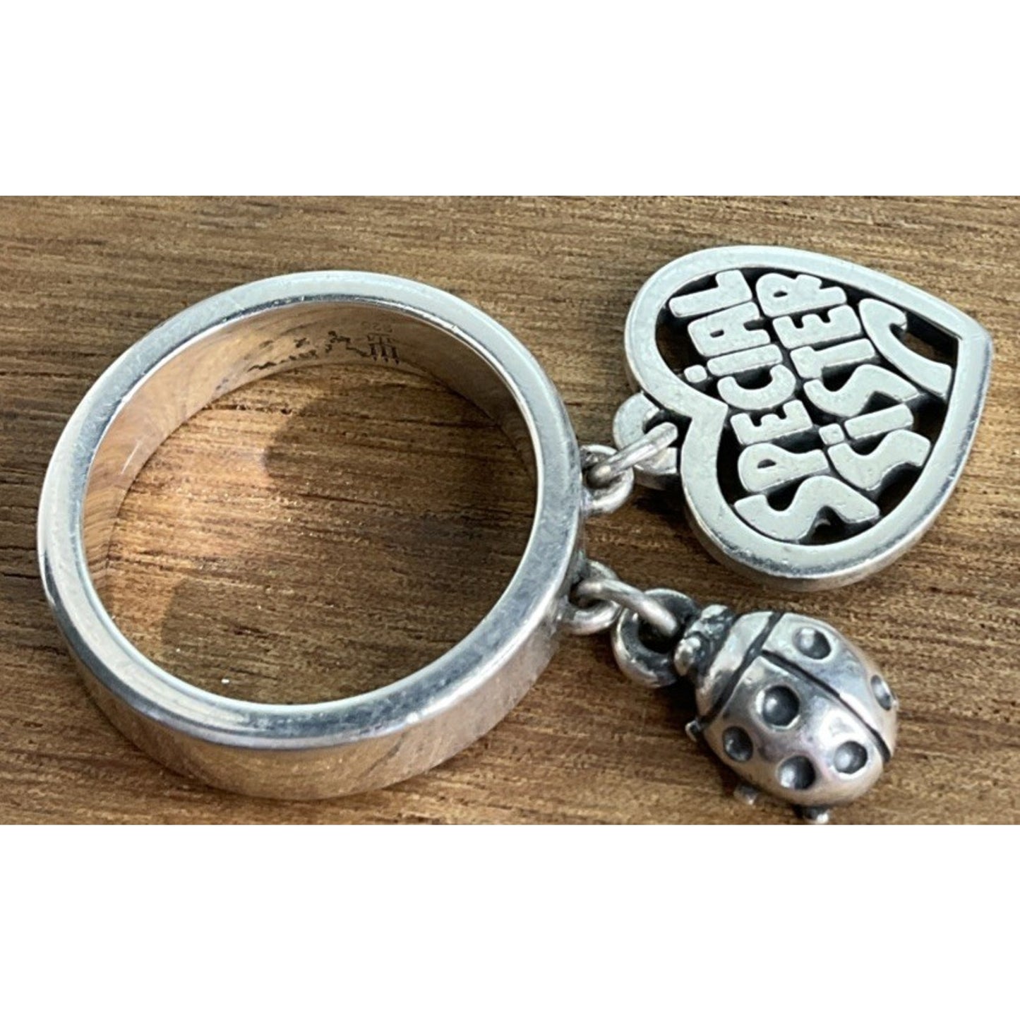 Retired James Avery Sterling Silver Double Dangle Ring Size 6 with 2 Charms