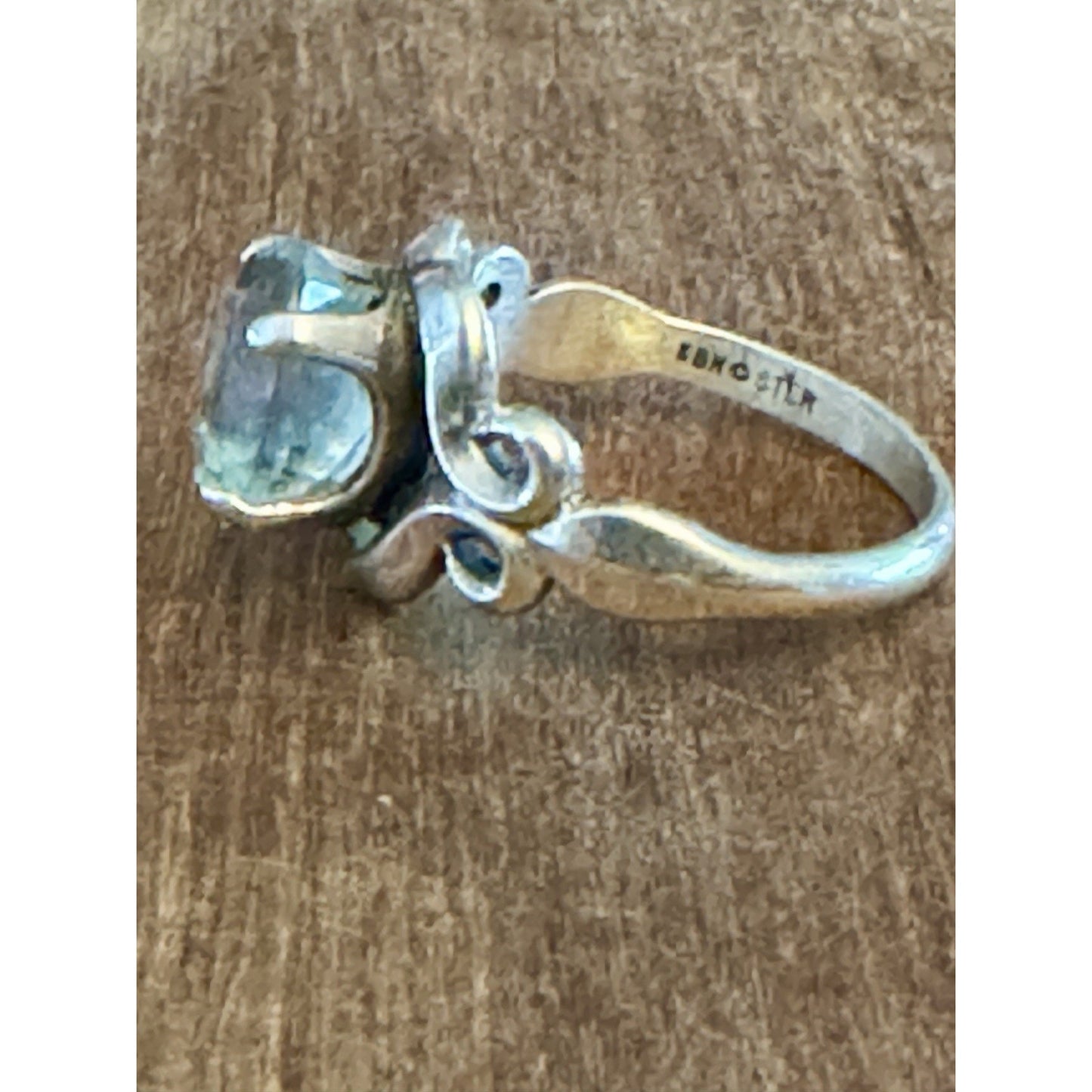 Vintage Kabana Sterling Silver Blue Topaz Scroll Ring Size 7.5 Signed KBN STER