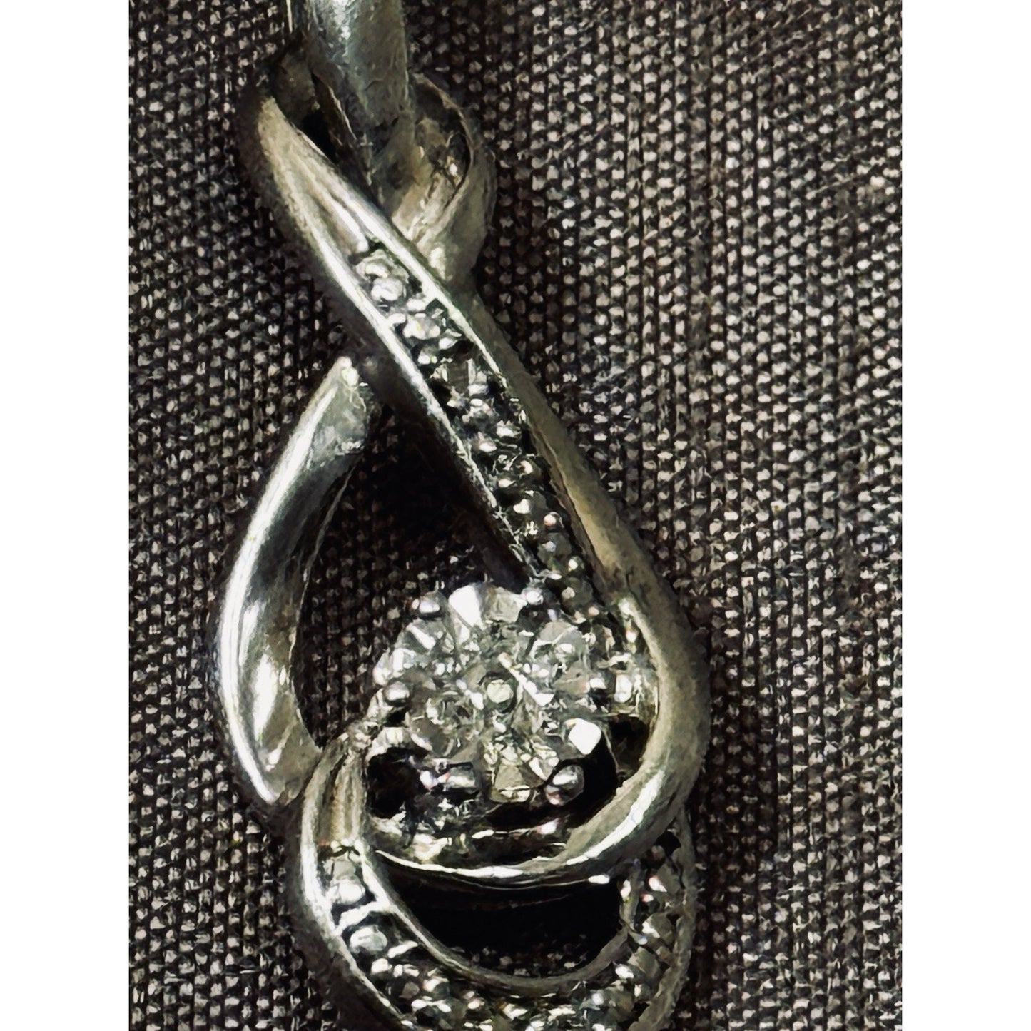 925 Sterling Silver Genuine Diamond Infinity Swirl Pendant Necklace 18” Italy 9g