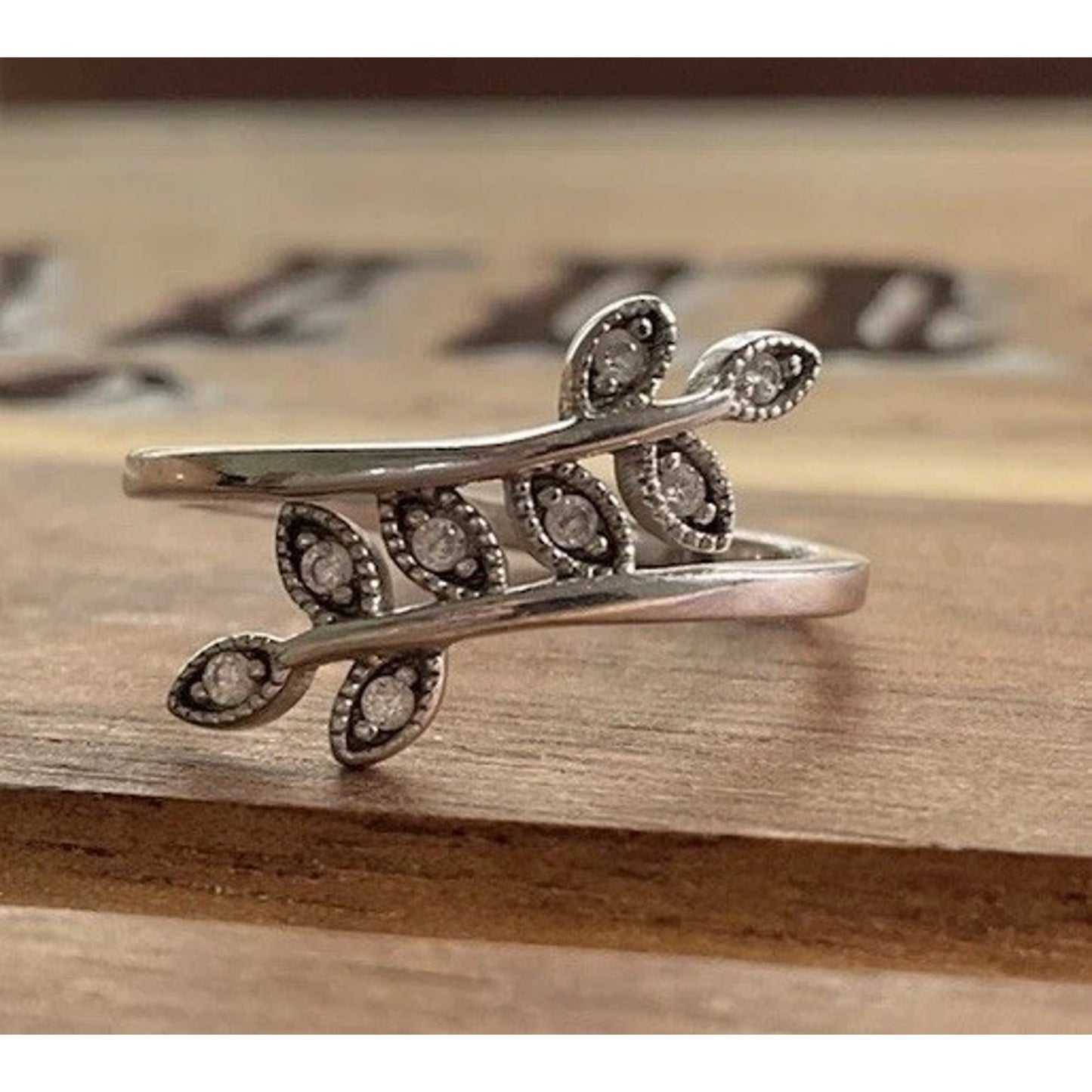 IBBC Sterling Silver Leaf Vine Wrap Ring 925 Marcasite Style Bypass Ring Size 7
