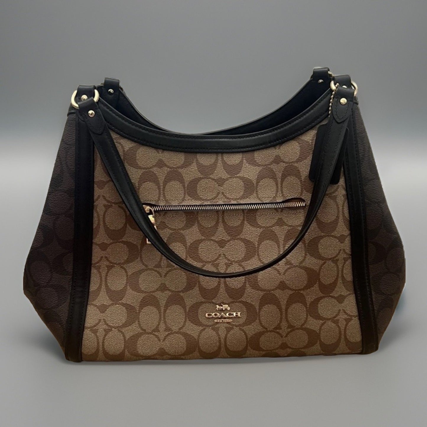COACH KRISTY Shoulder Bag In Color Block Signature Canvas Khaki And Dark Brown