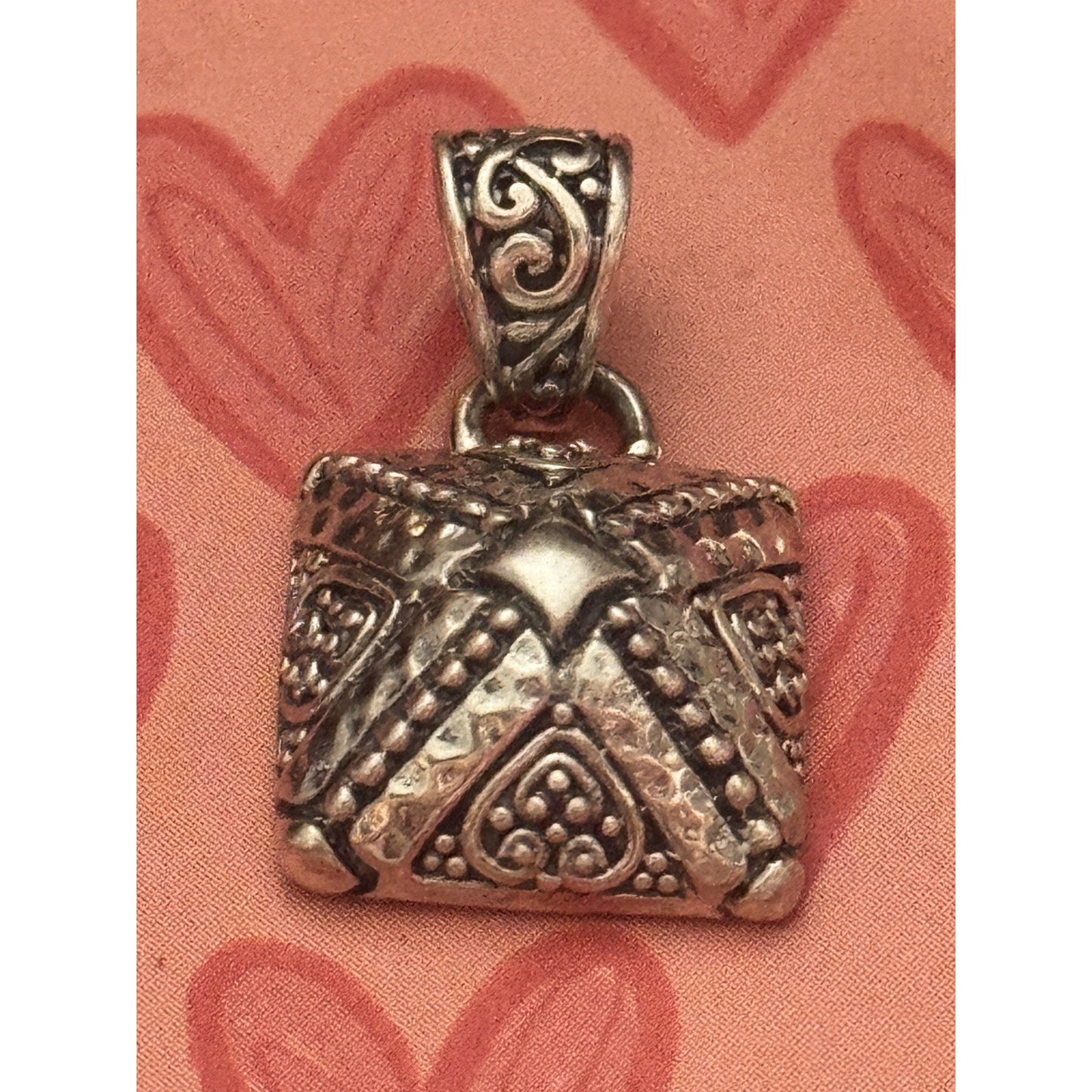 Vintage Bali Sterling Silver Box Pendant Signed 925 MD Ornate Amulet Style 1”