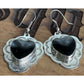 Vintage Native American Sterling 925 Black Onyx Heart Earrings Southwest 90s 13g