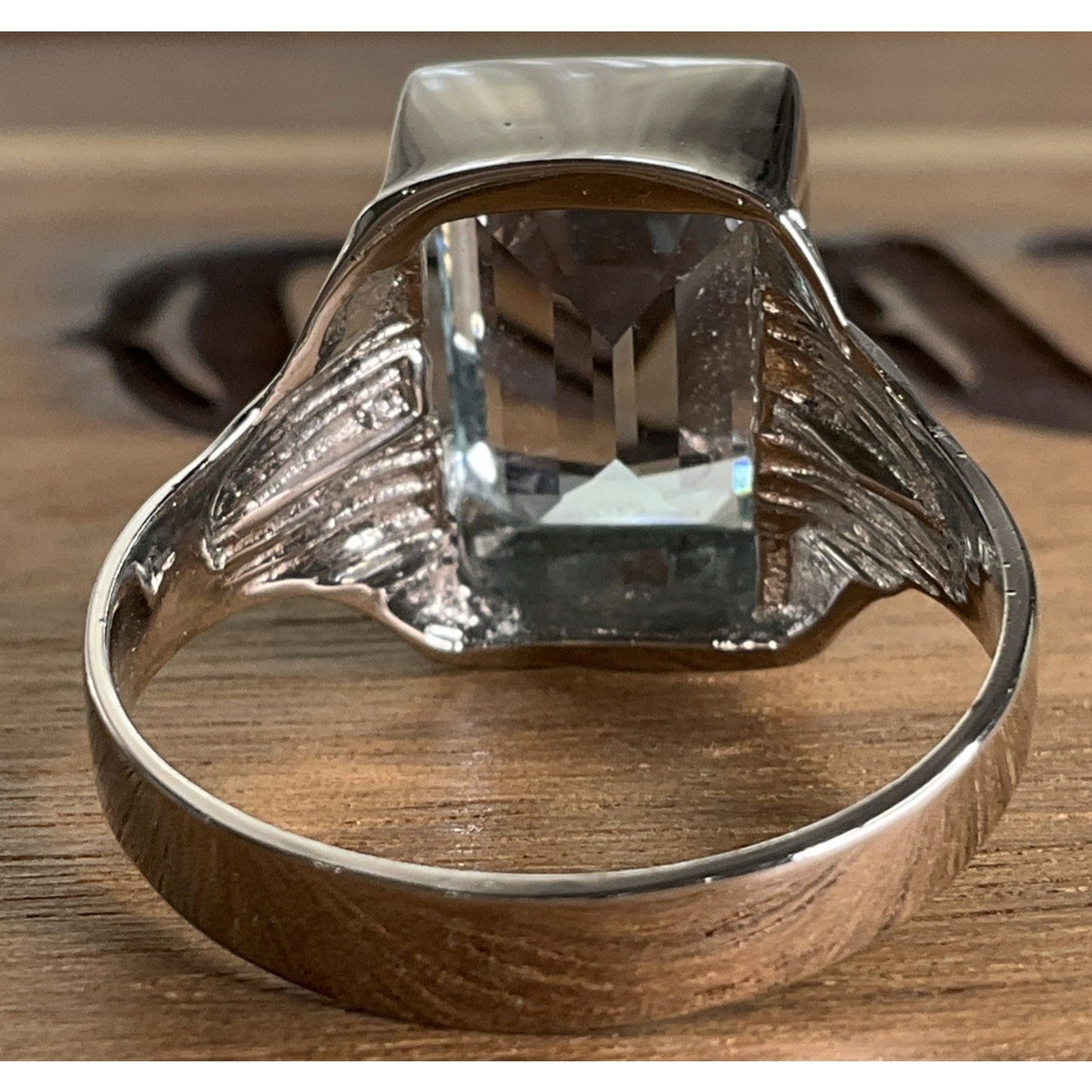 Vintage Sterling Silver Emerald Cut Blue Topaz Ring Statement Gemstone Sz 12.5