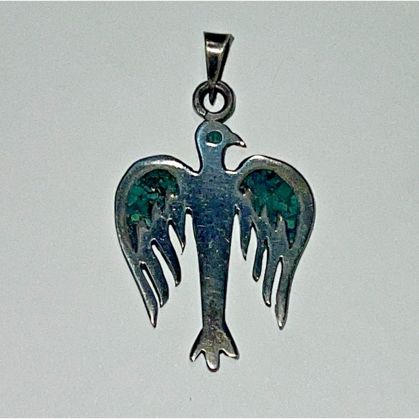 Vintage Sterling Silver Thunderbird Pendant Turquoise Chip Inlay ANT 925