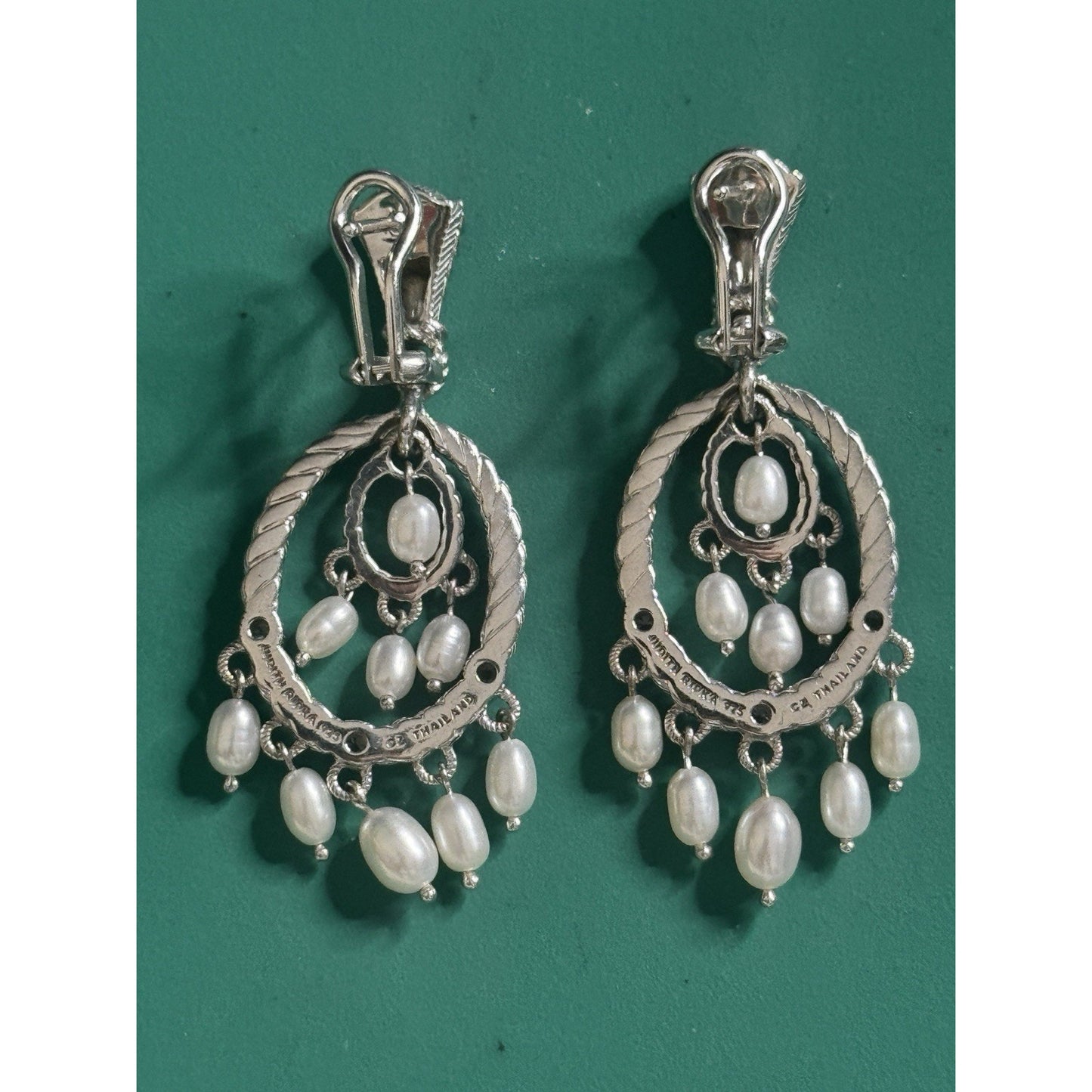 Vintage Judith Ripka 925 Sterling Silver Pearl Chandelier Drop Earrings 14.6g