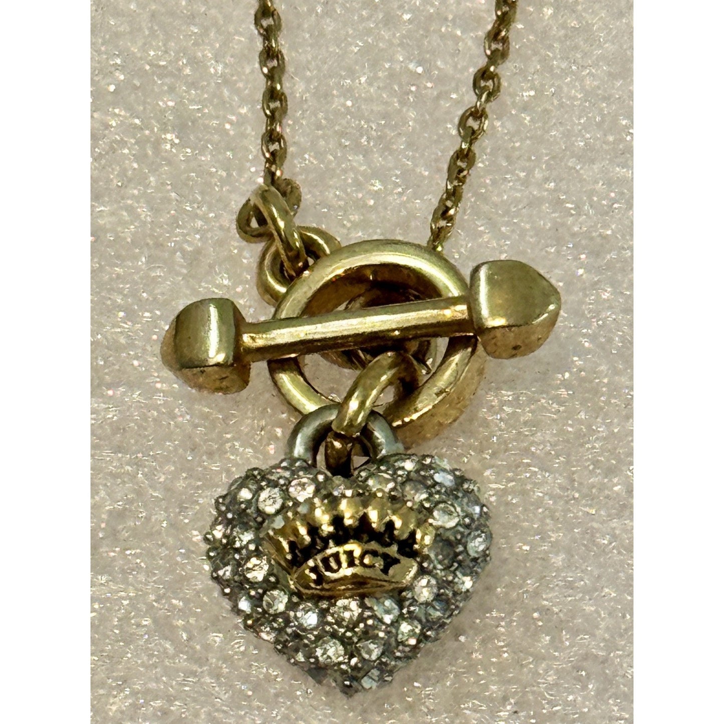 Vintage Juicy Couture Gold Tone Pavé Crystal Crown Heart Toggle 16” Necklace Y2K