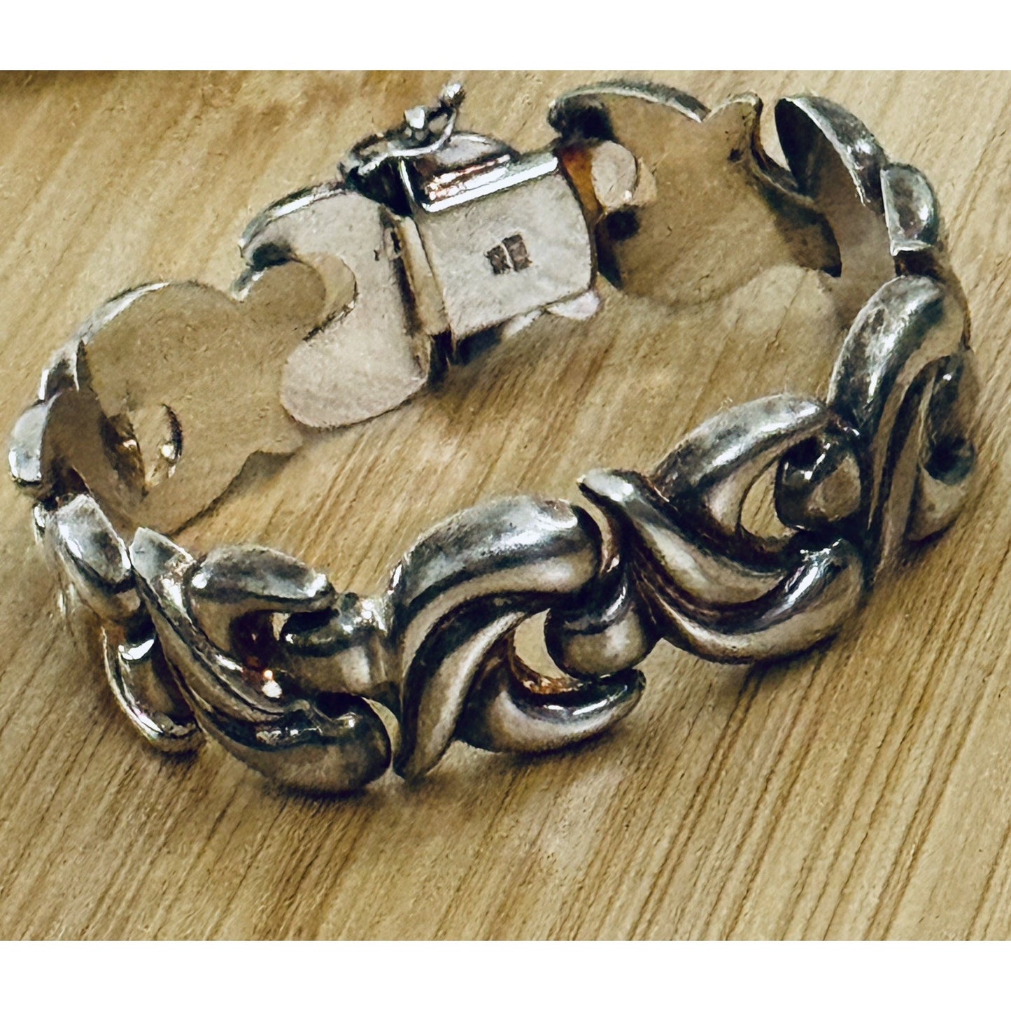 Vintage Milor Italy 925 Sterling Silver Fan Scroll Link Bracelet 7.5” 22g